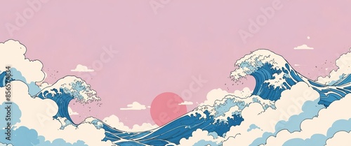 classic clouds space with japanese wave hand drawn background wallpaper japanese anime inspired edition 6 of 20 blue white pink.