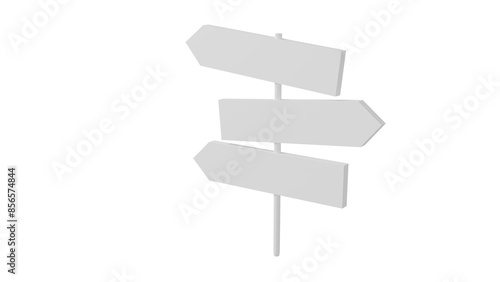 3d white directions 3 sign on PNG transparent. 3d render illustration