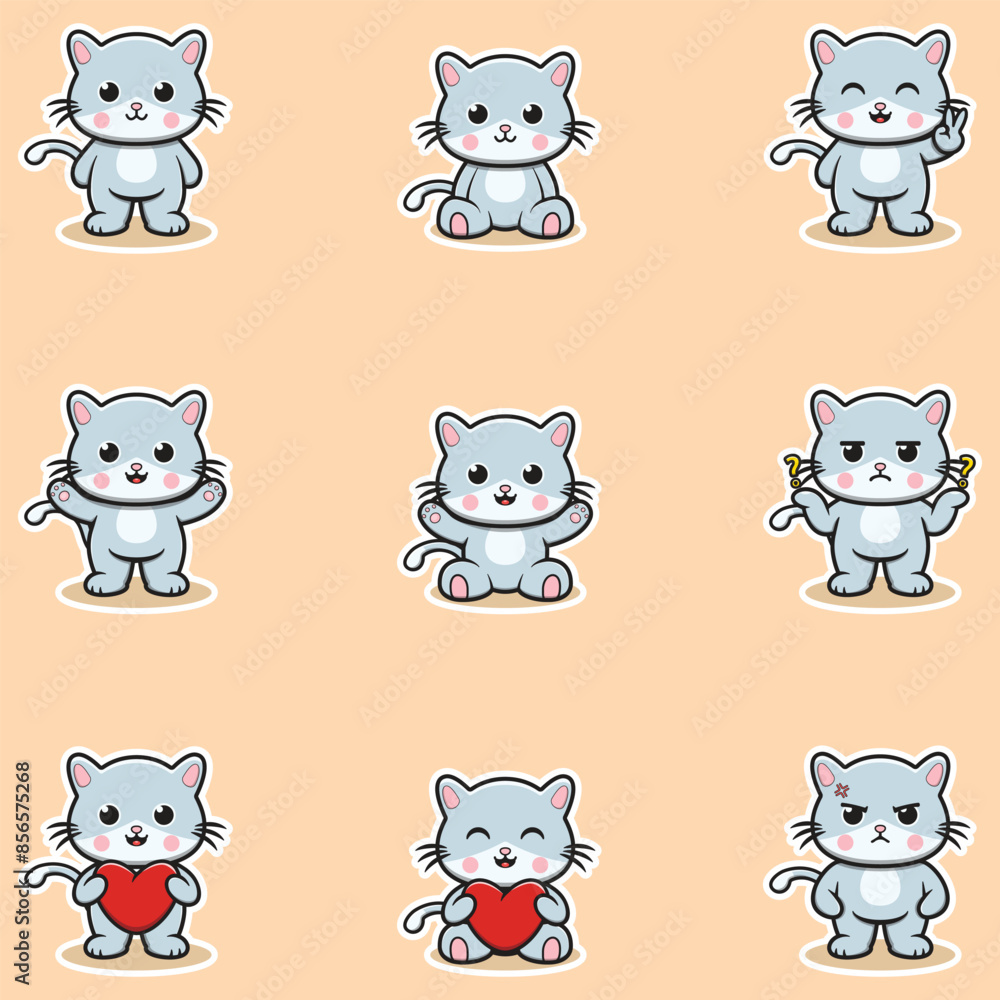 Cute Cat character different poses illustration. Cartoon character design. Flat Cartoon Style. Cute Animal Set. Cute Cat character different poses illustration. Cartoon character design. Flat Cartoon Style. Cute Animal Set.