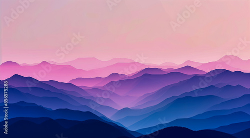 Dreamlike scenery with undulating purple hills, vivid pink and orange sunset sky