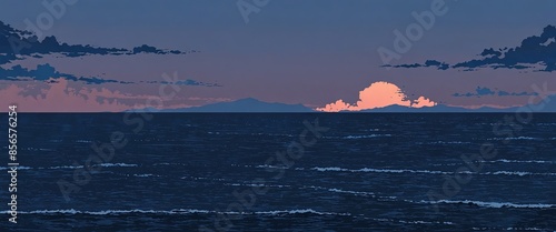 Sea Evening, Anime background, 2D Illustration. photo