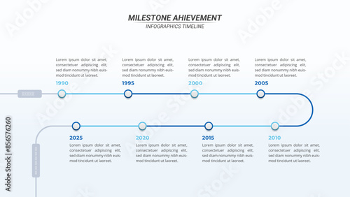 Milestone Achievement Infographic Timeline with 8 Steps and Editable Text on a 16:9 Layout for Business Presentations, Management, and Evaluation.
