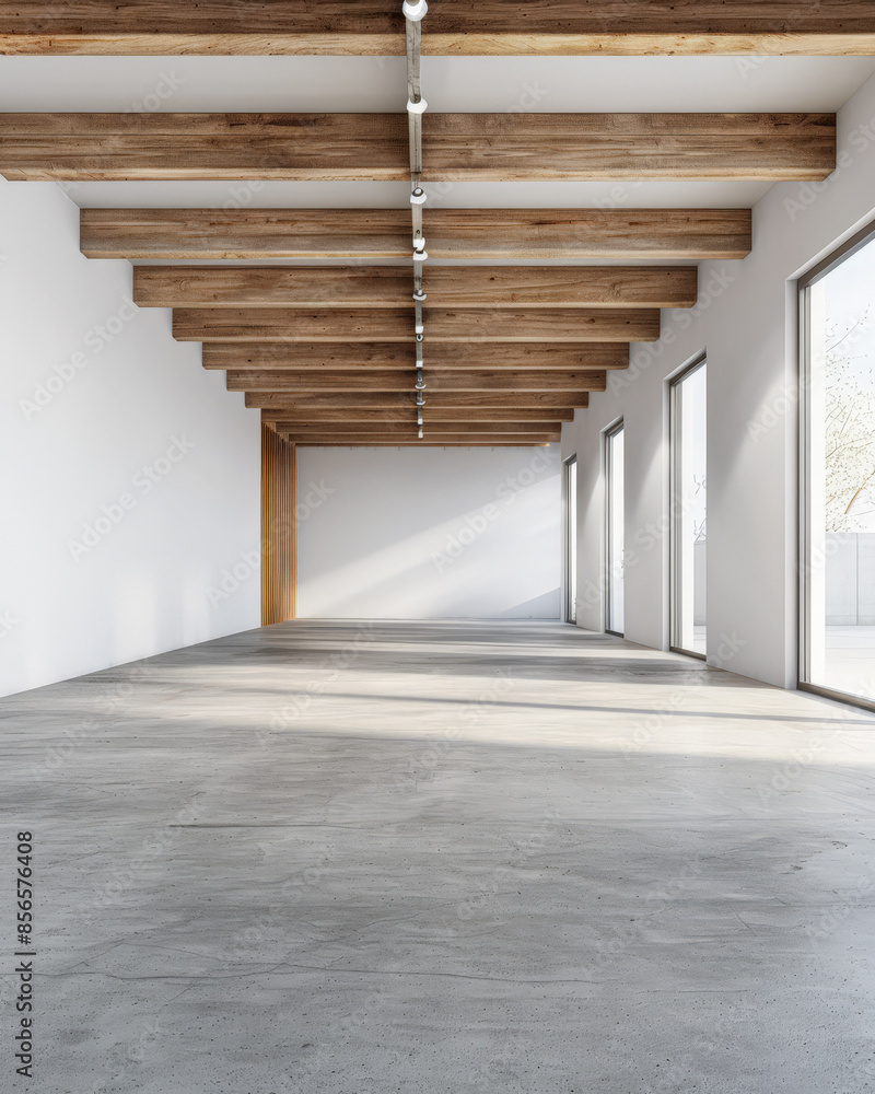 Fototapeta premium Empty room interiors illuminated with natural window lighting and copy space. Residential interior design composition with no furniture.