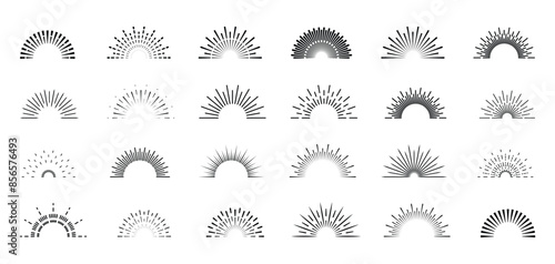Set vintage sunburst collection. Bursting sun rays. Fireworks. Logotype or lettering design element.