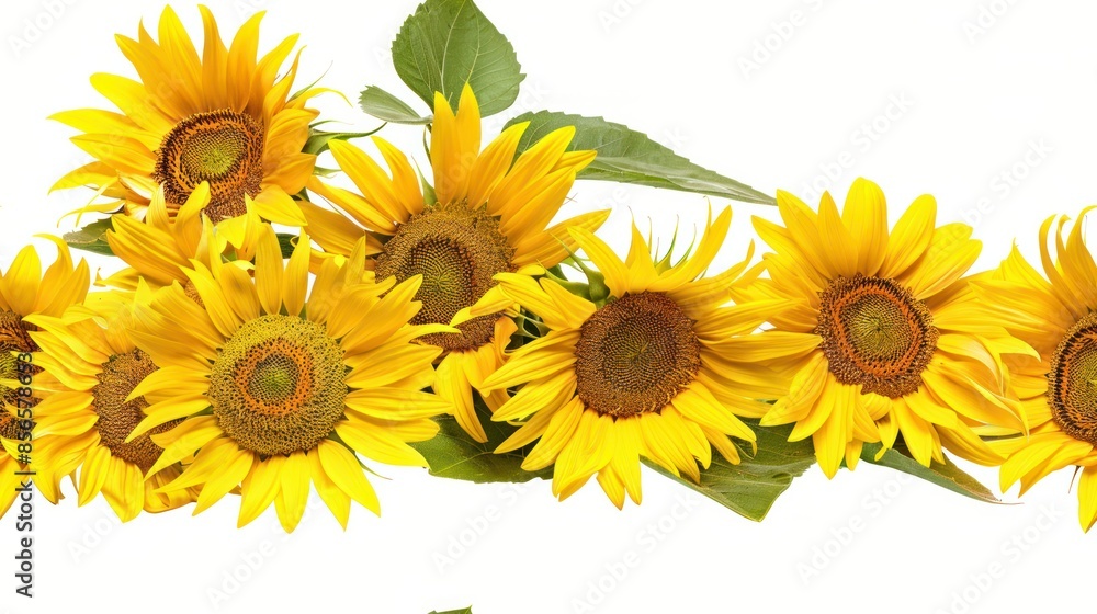 Bright yellow sunflowers in bloom on a white background. Perfect image for nature, gardening, and floral-themed projects. Bright yellow sunflowers in bloom on a white background. Perfect image for nature, gardening, and floral-themed projects.