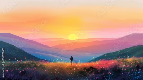 Wildflower hills and people illustration poster background photo