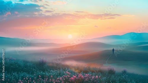 Wildflower hills and people illustration poster background photo