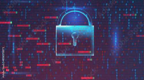 Cybersecurity network protection and binary code security hacking attacks, scams, phishing, and coding.  Blue read background