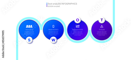 Blue swot analysis infographic design vector. Business template circle with 4 steps to success.