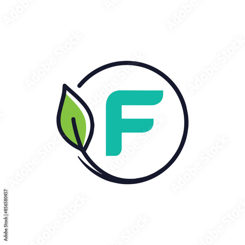 Illustration of letter F with circle leaf logo