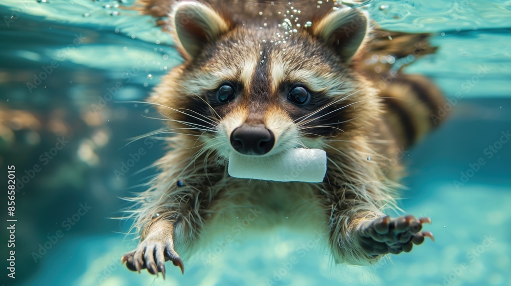 Fototapeta premium Underwater Raccoon Adventure