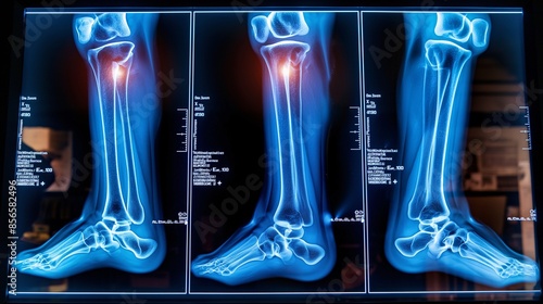 Limb X-ray with arthritis showing joint inflammation and bone erosion. photo