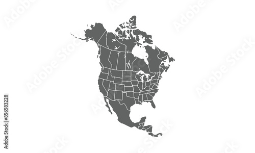 North America map isolated on white background. for website layouts, background, education, precise, customizable, Travel worldwide, map silhouette backdrop, earth geography, political, reports.