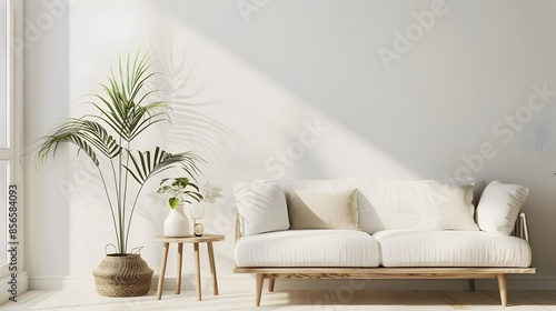 Minimalist modern living room interior background, living room mock up in scandinavian style, empty wall mockup, 3d rendering © dinny