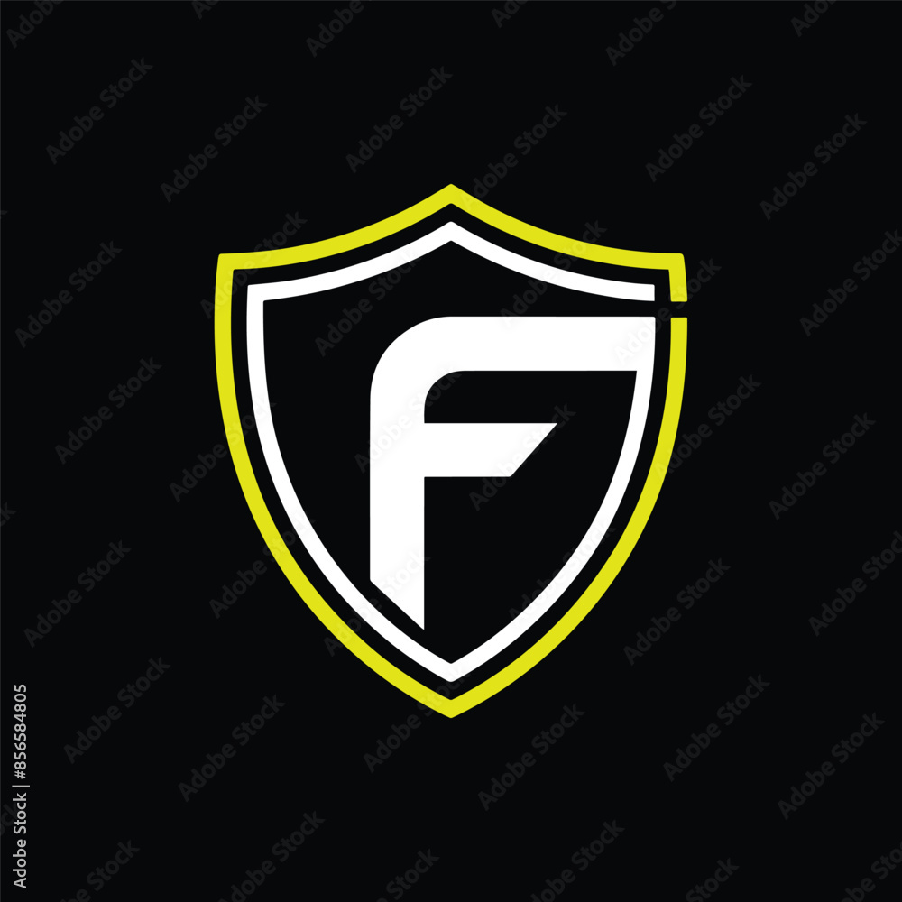 Illustration of letter F esports shield logo Illustration of letter F esports shield logo