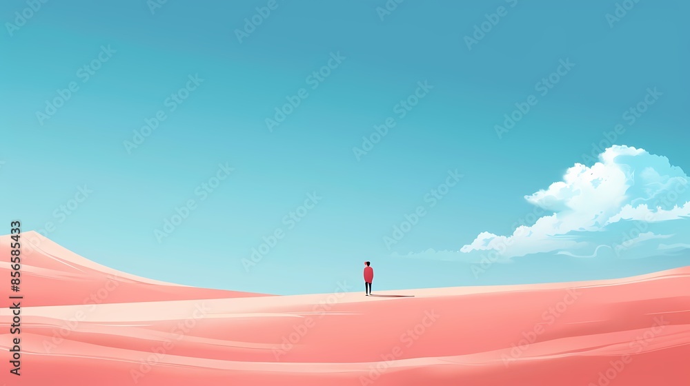 Pink blue white cloud sky character scene poster background