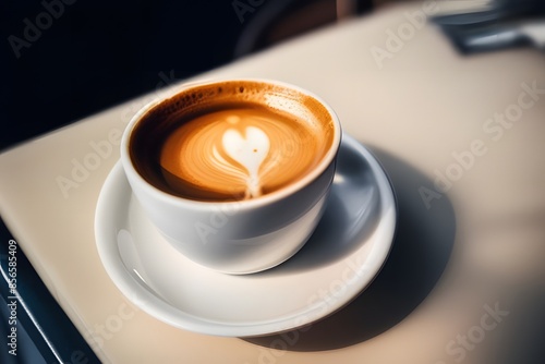 Espresso coffee in a cup. Close-up view of aromatic drink