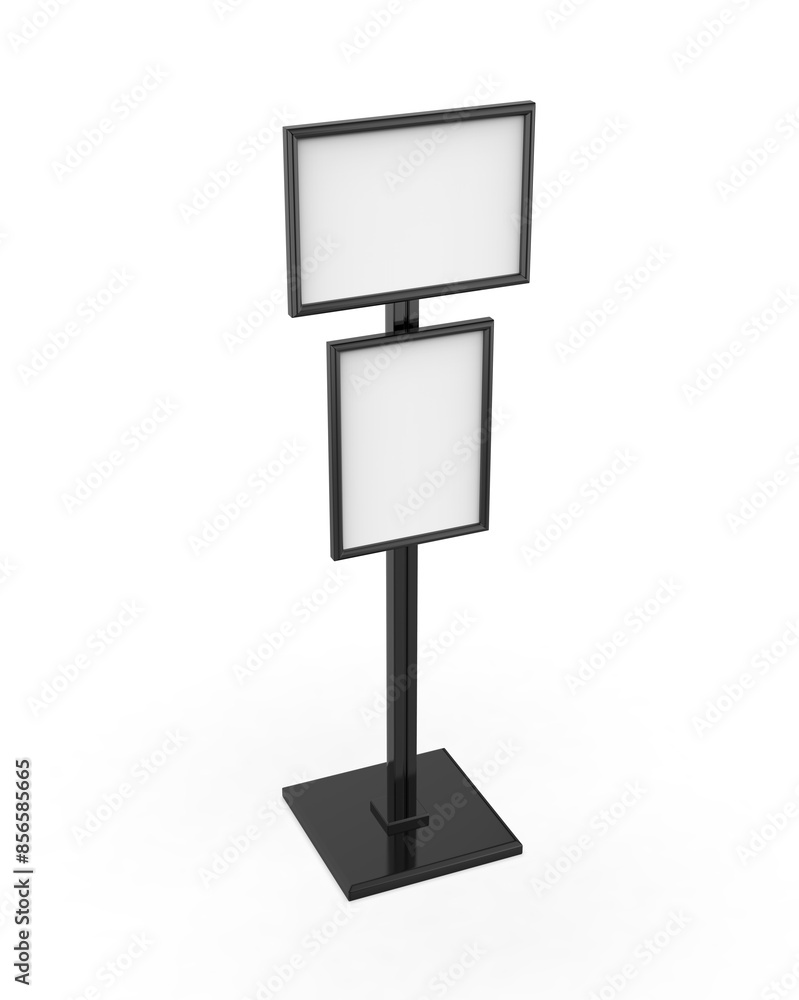 Blank poster sign stand. Floor standing display realistic mockup. Adjustable pedestal with blank board, mockup. Blank poster sign stand. Floor standing display realistic mockup. Adjustable pedestal with blank board, mockup.