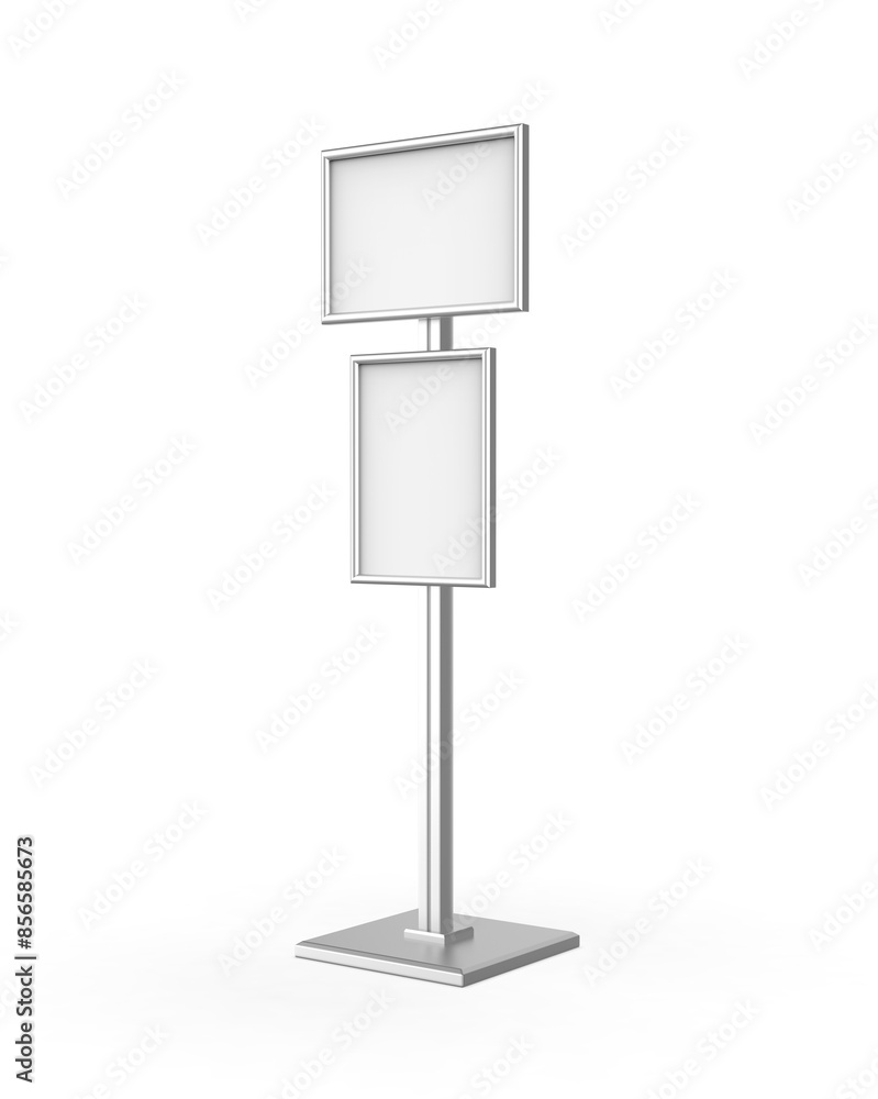 Blank poster sign stand. Floor standing display realistic mockup. Adjustable pedestal with blank board, mockup. Blank poster sign stand. Floor standing display realistic mockup. Adjustable pedestal with blank board, mockup.