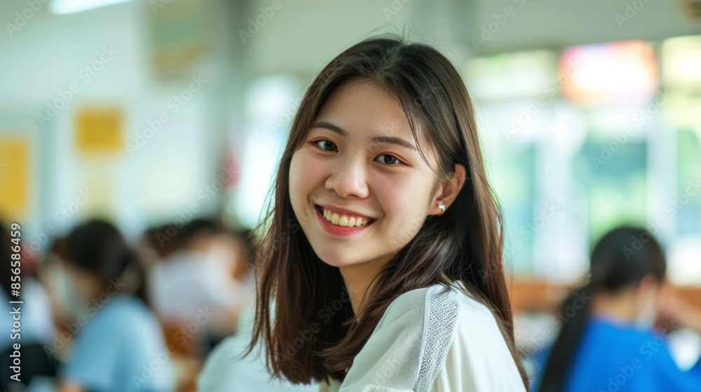 portrait cheerful female of student in the classroom to convey the spirit study portrait cheerful female of student in the classroom to convey the spirit study