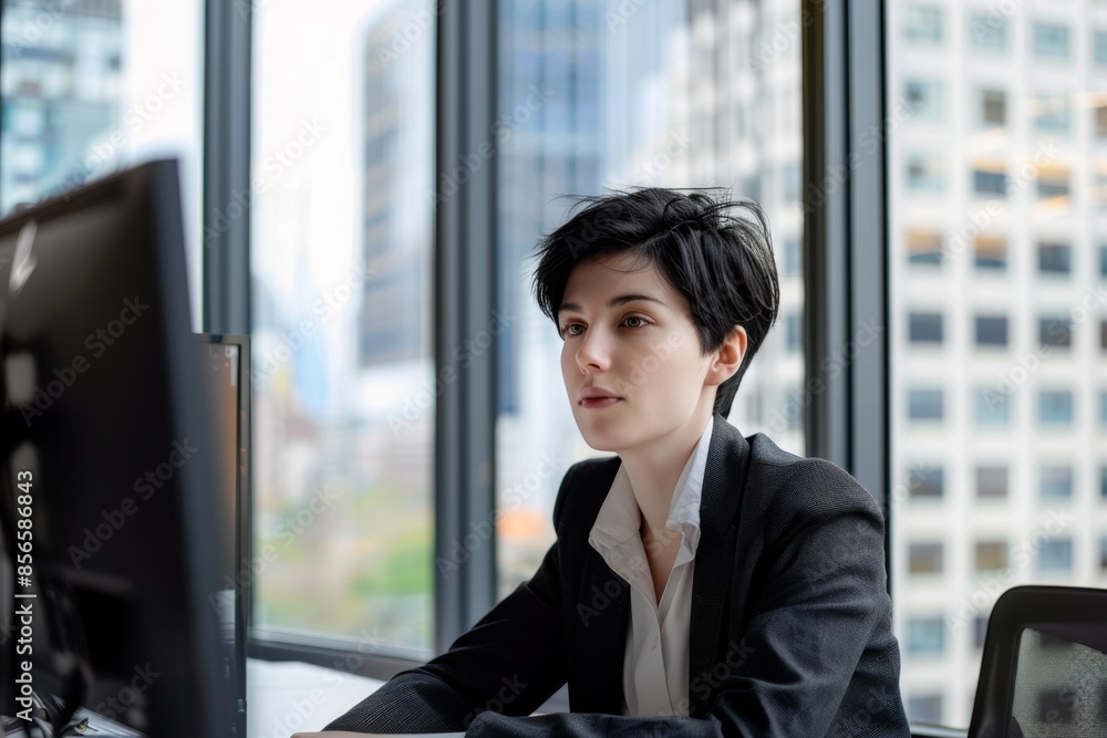 Confident Business Professional Working at a Modern Office Desk Confident Business Professional Working at a Modern Office Desk