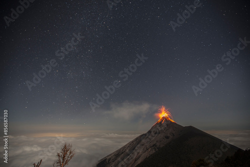 night scene of volcano erupting in guatemala