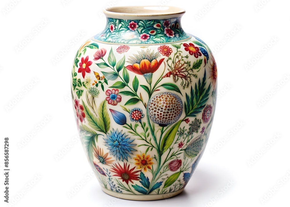 A Beautiful Hand-Painted Ceramic Vase With Intricate Floral Designs. A Beautiful Hand-Painted Ceramic Vase With Intricate Floral Designs.