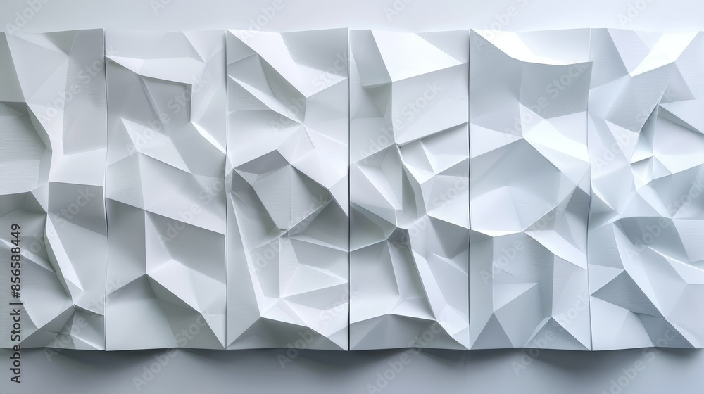 Obraz premium Abstract white 3D wall panel, geometric design, raw texture, sharp details, contemporary and stylish background