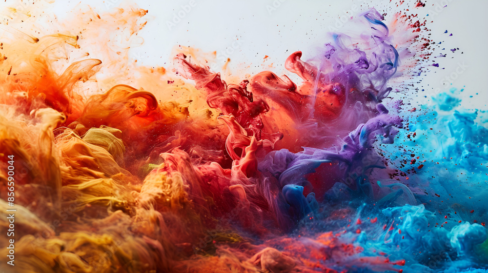 Colorful ink splashes on white background, creating a vibrant and dynamic visual composition. Colorful ink splashes on white background, creating a vibrant and dynamic visual composition.