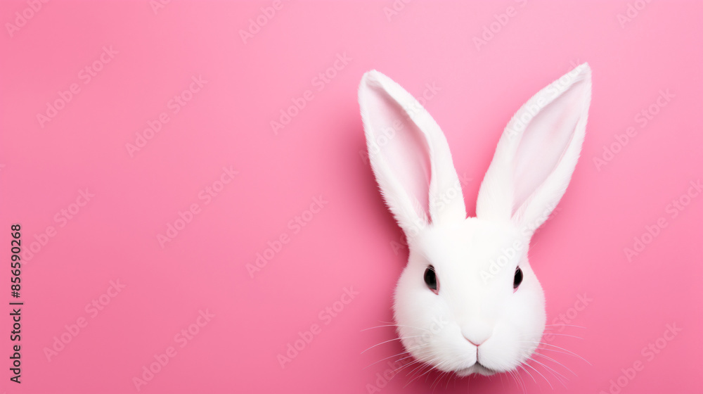 a white rabbit head on a pink background a white rabbit head on a pink background
