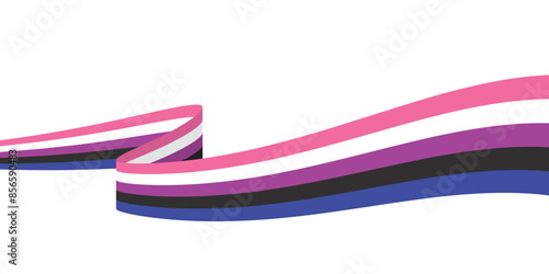 Pink, white, purple, black and blue colored curved line icon, as the colors of the genderfluid flag. LGBTQI concept. Flat vector illustration.	
