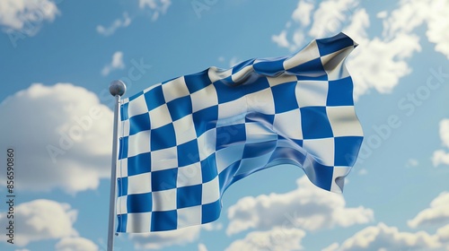 a blue and white checkered flag