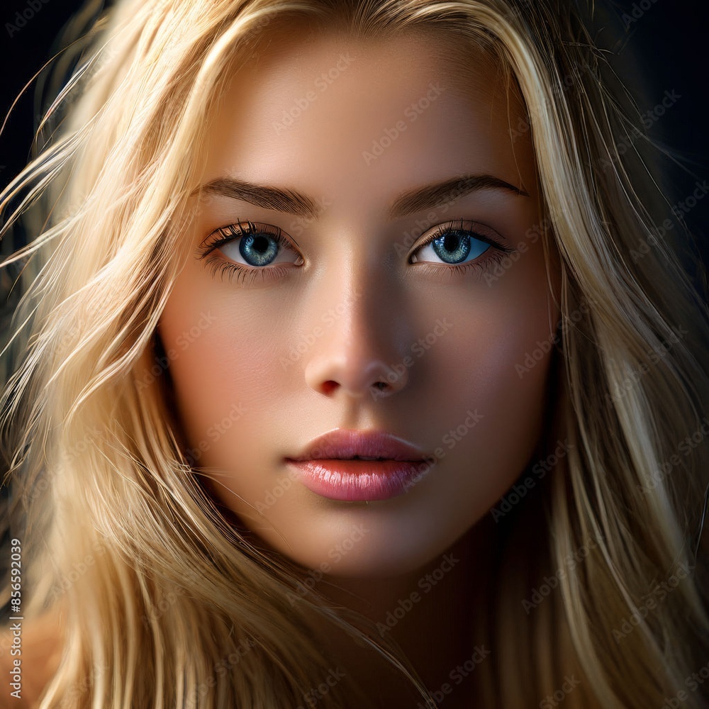 Portrait of a beautiful young woman with blond hair and blue eyes