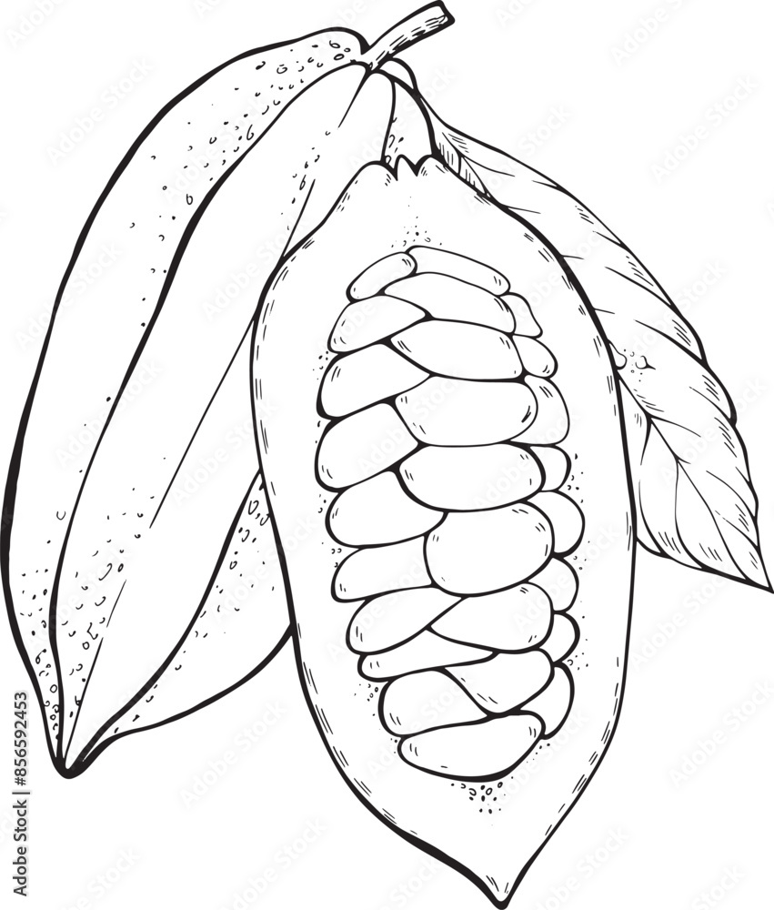 Vector composition with cocoa beans and leaf. Vector composition with cocoa beans and leaf.