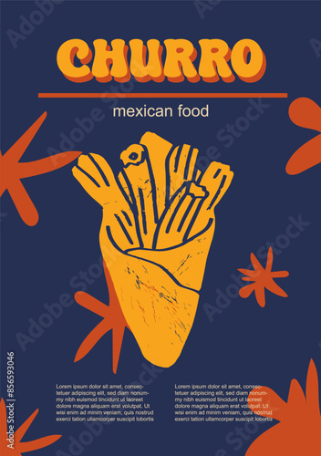 Mexican food set vector illustration. Engraved churro bundle of traditional dishes, homemade and restaurant dinner dishes and sauces cooking in cuisine of Mexico
