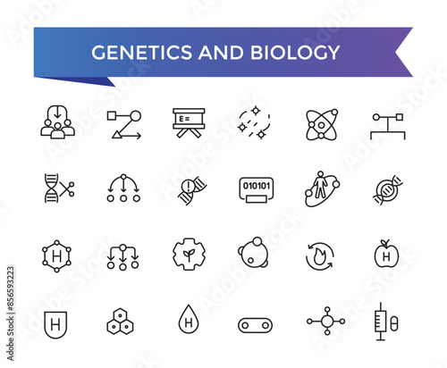 Genetics and Biology icons set with editable stroke collection for web and ui. Line icons pack. Vector illustration.