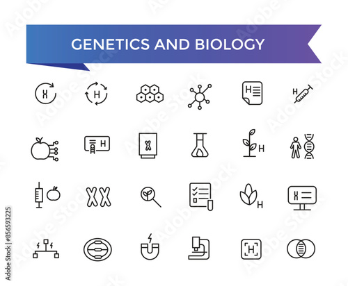 Genetics and Biology icons set with editable stroke collection for web and ui. Line icons pack. Vector illustration.