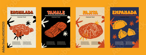 Mexican food set vector illustration. Engraved tamale, fajita, enchilada, empanada bundle of traditional dishes, homemade and restaurant dinner dishes and sauces cooking in cuisine of Mexico