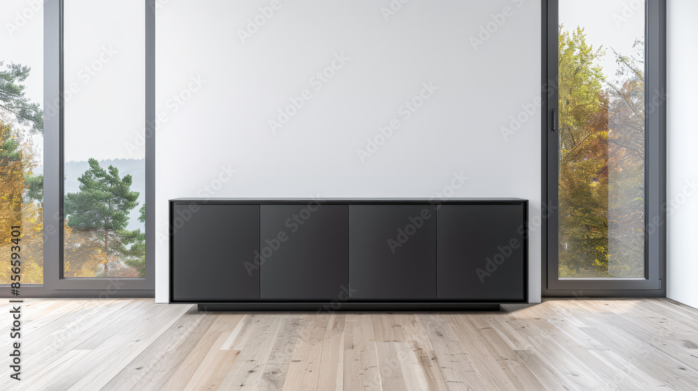 Stylish sideboard in a luxury apartment next to a window filling the room with natural lighting. Residential interior design composition for Real Estate with copy space. Stylish sideboard in a luxury apartment next to a window filling the room with natural lighting. Residential interior design composition for Real Estate with copy space.