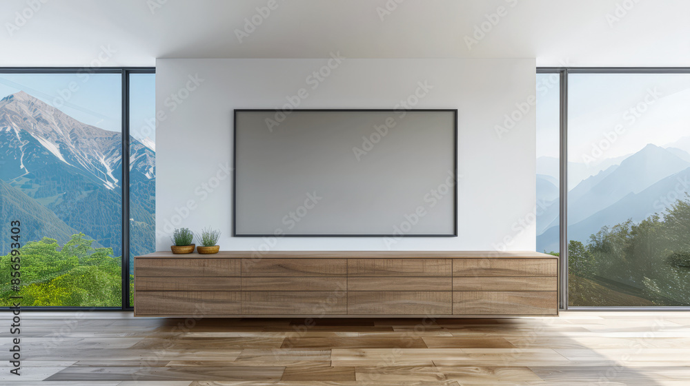 Stylish sideboard in a luxury apartment next to a window filling the room with natural lighting. Residential interior design composition for Real Estate with copy space. Stylish sideboard in a luxury apartment next to a window filling the room with natural lighting. Residential interior design composition for Real Estate with copy space.