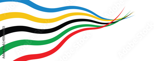 Abstract colorful wave background with Olympics lines colors isolated with white background.	
