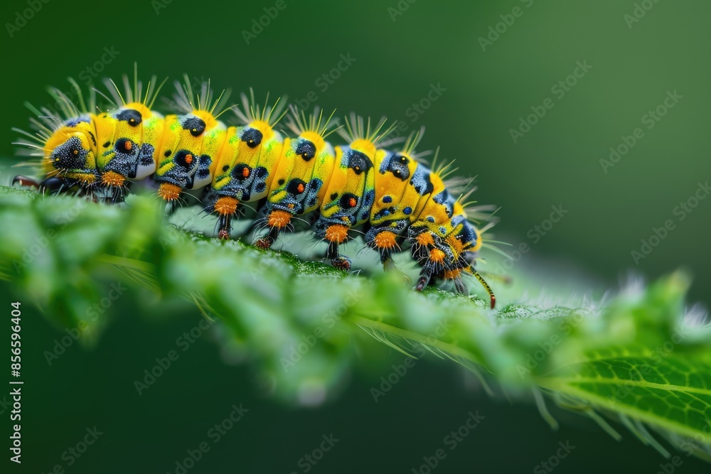 Colorful caterpillar on a green leaf Colorful caterpillar on a green leaf