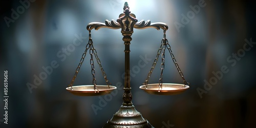 The Symbolic Representation of Justice with Balanced Scales in Legal System and Judicial Processes. Concept Legal System, Justice System, Balanced Scales, Judicial Processes, Symbolic Representation photo