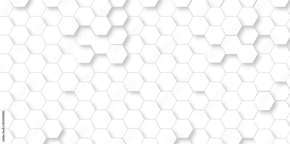 Vector White Hexagonal Background. Luxury White Pattern. Vector Illustration. 3D Futuristic abstract honeycomb mosaic white background. geometric mesh cell texture. modern futuristic wallpaper.
Vector White Hexagonal Background. Luxury White Pattern. Vector Illustration. 3D Futuristic abstract honeycomb mosaic white background. geometric mesh cell texture. modern futuristic wallpaper.