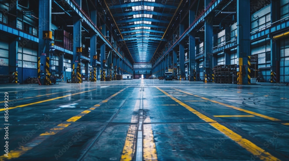 Empty Industrial Space with Yellow Lines Empty Industrial Space with Yellow Lines