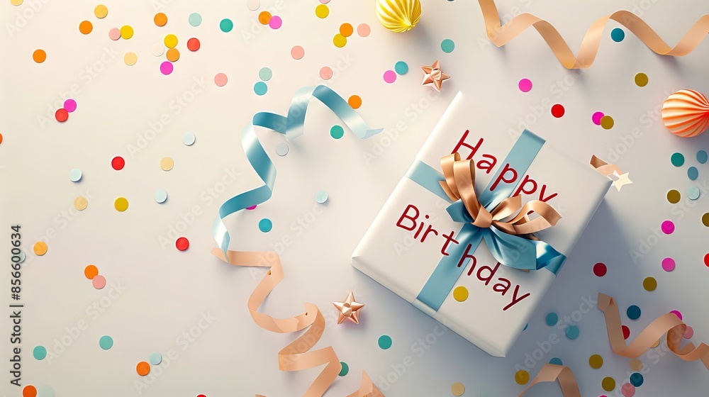 A birthday gift with confetti and a bow. A birthday gift with confetti and a bow.