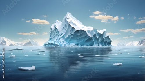 iceberg in polar regions,Wide banner poster with copyspace that depicts an Antarctic sea iceberg drifting in protest of climate change, environmental preservation, ice melting, and rising sea level.
