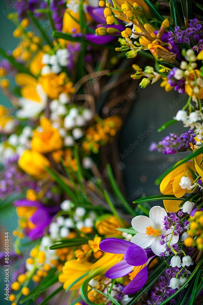 custom made wallpaper toronto digitalA wreath with purple and yellow flowers.