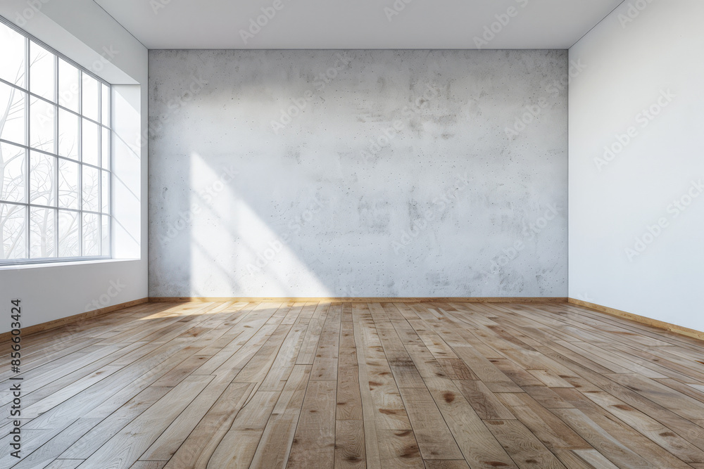 Minimalist bedroom in a luxury apartment bathed with natural lighting coming from a window, with no furniture and copy space. Residential Real Estate concept image. Minimalist bedroom in a luxury apartment bathed with natural lighting coming from a window, with no furniture and copy space. Residential Real Estate concept image.