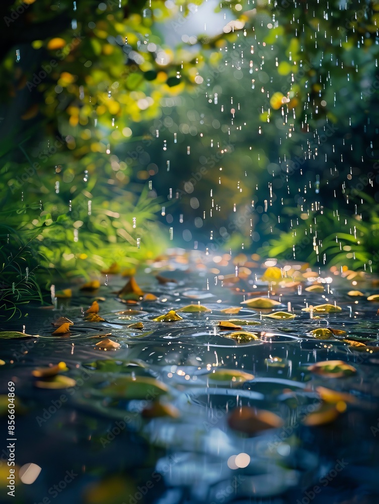 A rainy scene with leaves and water. A rainy scene with leaves and water.